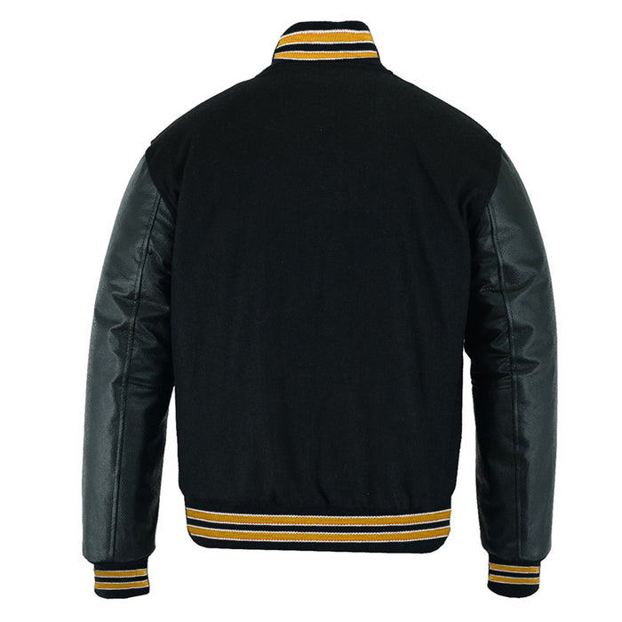 Classic Varsity Bomber jacket Solid Black Wool With Gold Trims