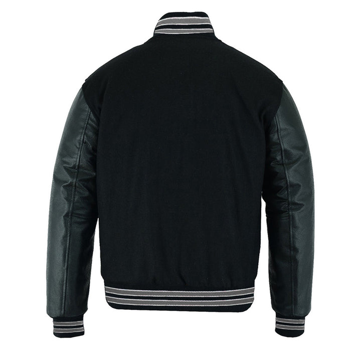 Classic Varsity Bomber jacket Solid Black Wool With Grey Trims