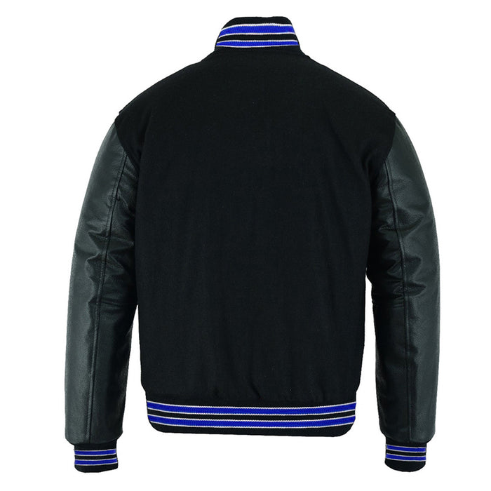 Classic Varsity Bomber jacket Solid Black Wool With Royal Trims