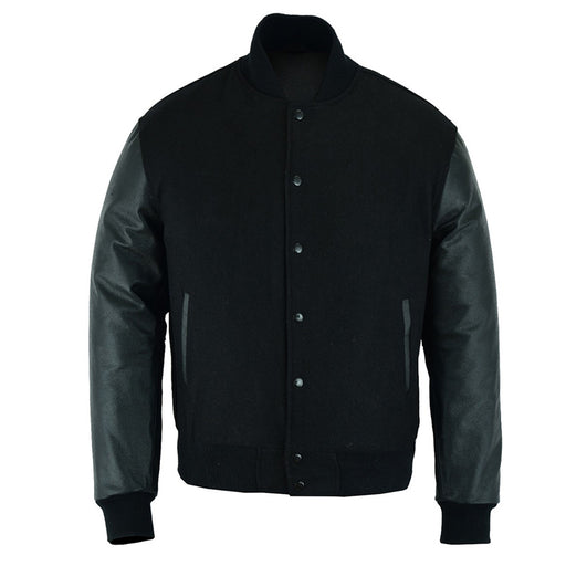 Classic Varsity Bomber jacket Solid Black Wool With Black Sleeves Jacket