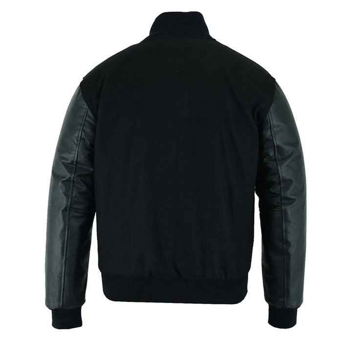 Classic Varsity Bomber jacket Solid Black Wool With Black Sleeves Jacket