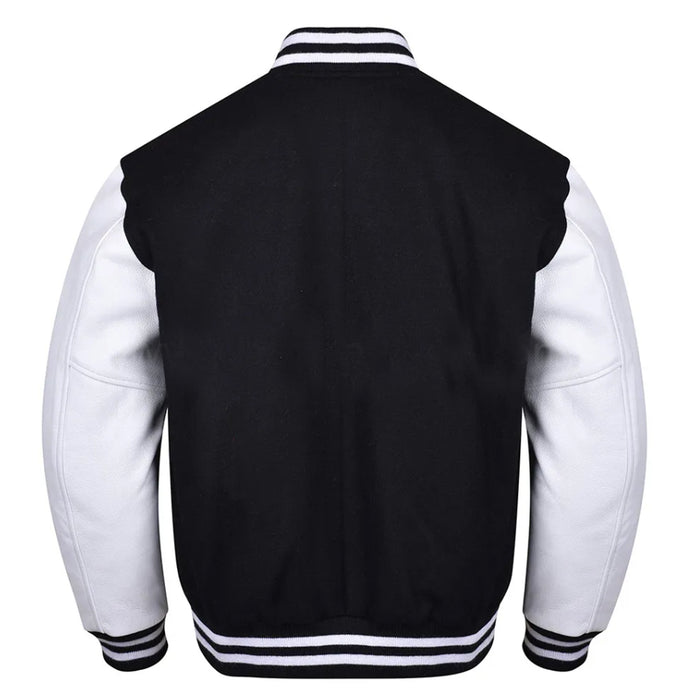 Classic Varsity Bomber jacket Black Wool With White Sleeves Jacket