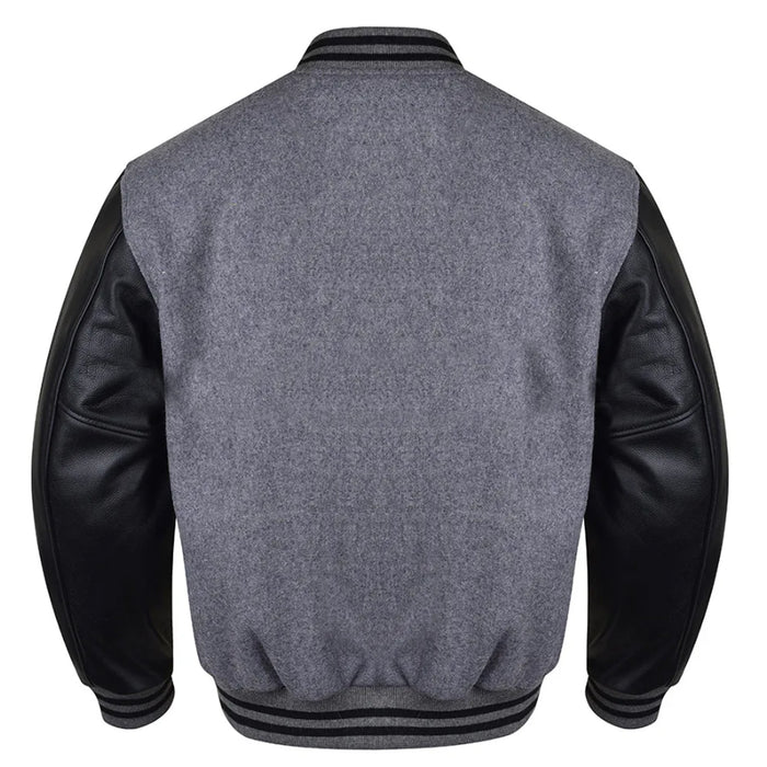 Classic Varsity Bomber jacket Grey Wool With Black Sleeves Jacket