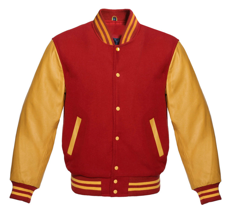 Classic Varsity Bomber jacket Red Wool With Gold Sleeves Jacket