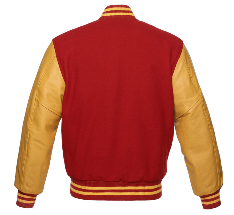 Classic Varsity Bomber jacket Red Wool With Gold Sleeves Jacket