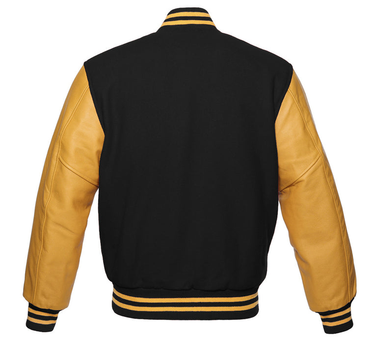 Classic Varsity Bomber jacket Black Wool With Gold Sleeves Jacket