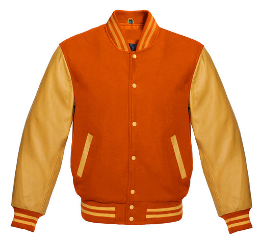 Classic Varsity Bomber jacket Orange Wool With Gold Sleeves Jacket