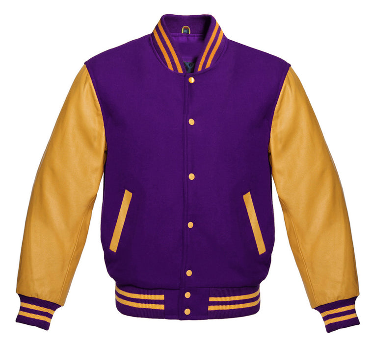 Classic Varsity Bomber jacket Purple Wool With Gold Sleeves Jacket