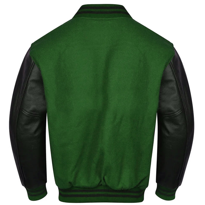 Classic Varsity Bomber jacket Dark Green Wool With Black Sleeves Jacket