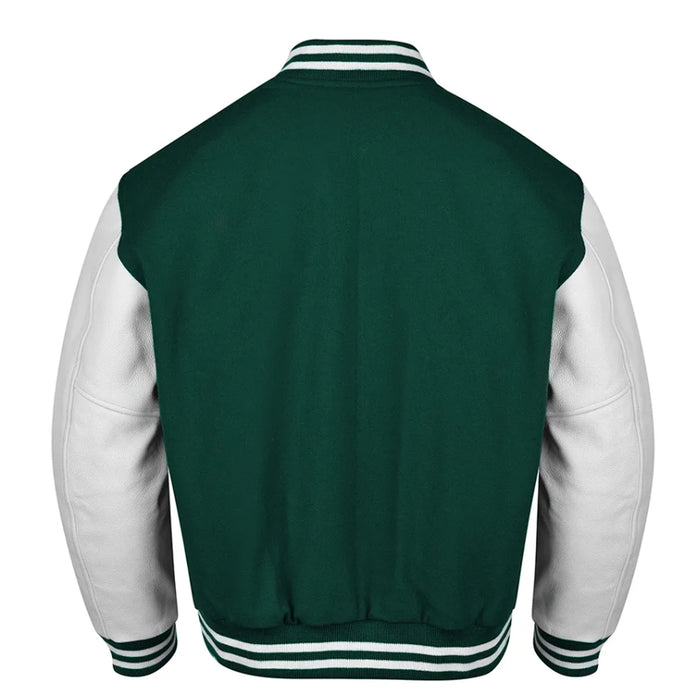 Classic Varsity Bomber jacket Green Wool With White Sleeves Jacket