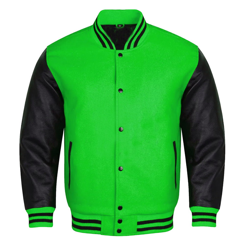 Classic Varsity Bomber jacket Kelly Green Wool With Black Sleeves Jacket