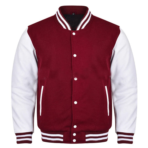 Classic Varsity Bomber jacket Maroon Wool With White Sleeves Jacket