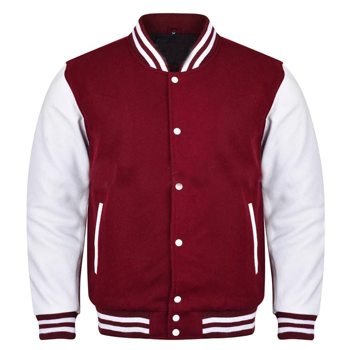 Classic Varsity Bomber jacket Maroon Wool With White Sleeves Jacket