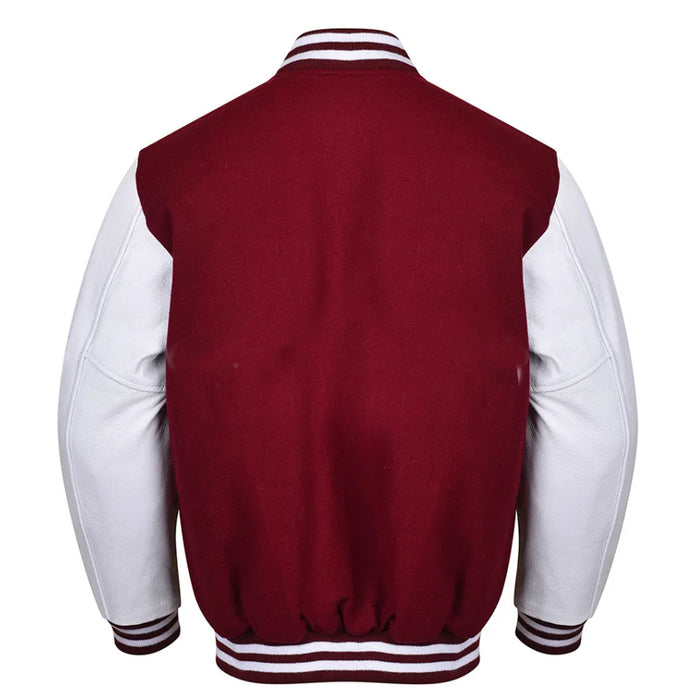 Classic Varsity Bomber jacket Maroon Wool With White Sleeves Jacket