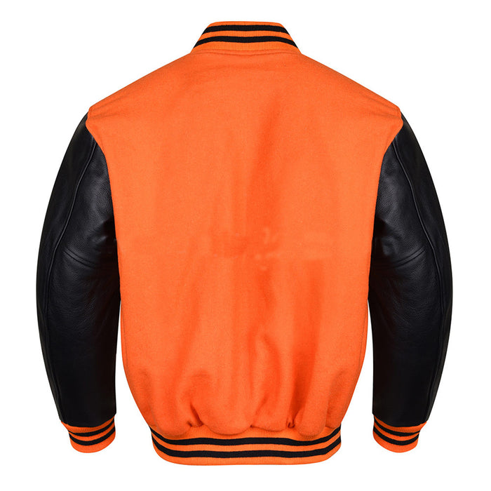 Classic Varsity Bomber jacket Orange Wool With Black Sleeves Jacket