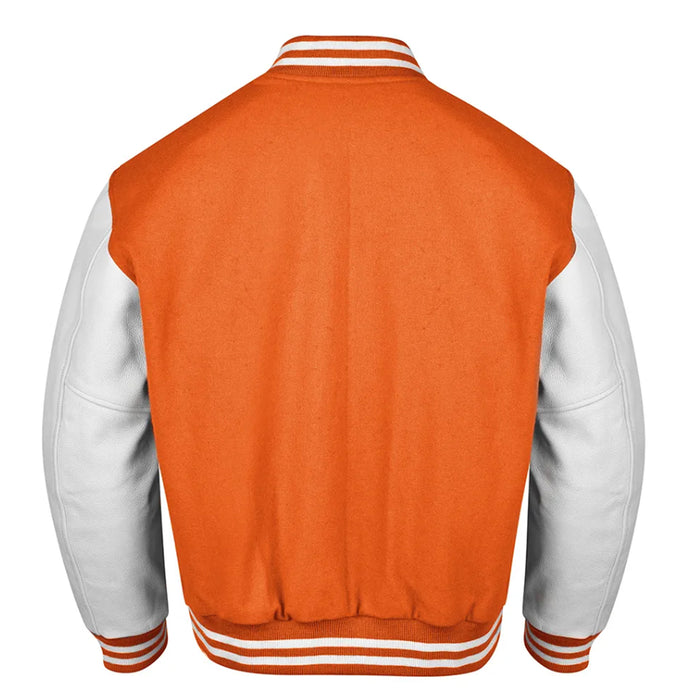 Classic Varsity Bomber jacket Orange Wool With White Sleeves Jacket