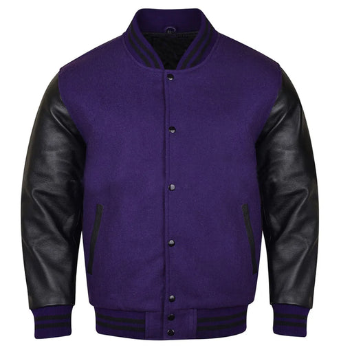 Classic Varsity Bomber jacket Purple Wool With Black Sleeves Jacket