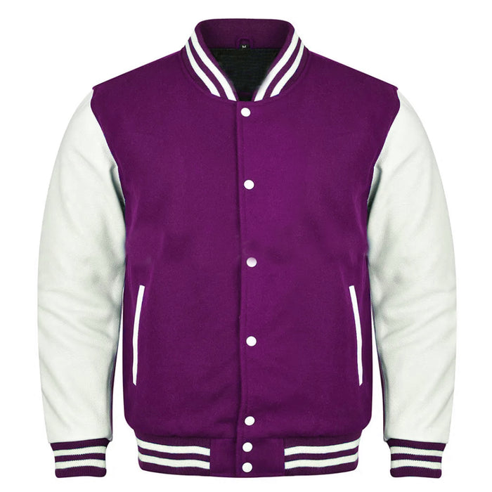 Classic Varsity Bomber jacket Purple Wool With White Sleeves Jacket