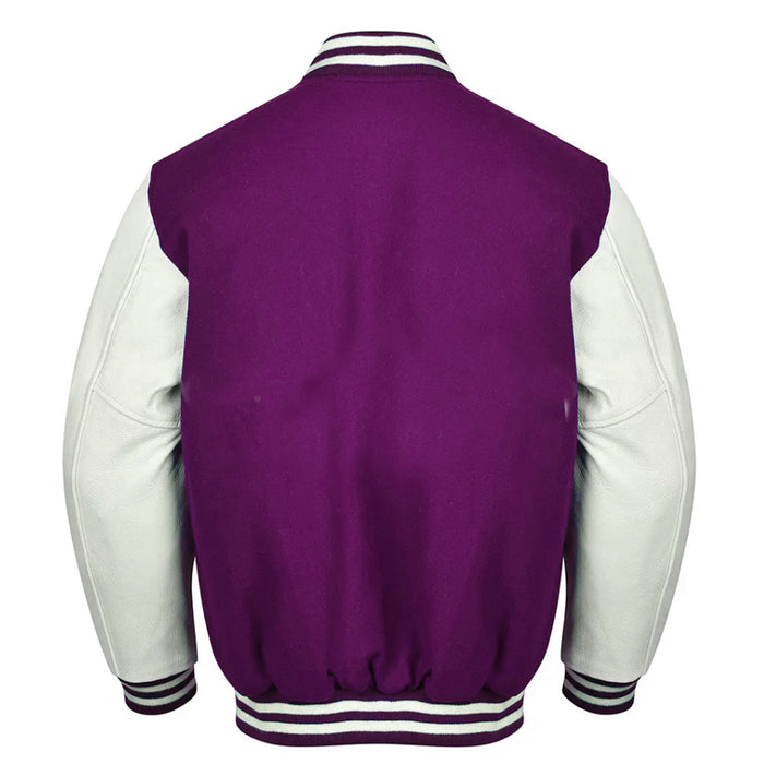 Classic Varsity Bomber jacket Purple Wool With White Sleeves Jacket