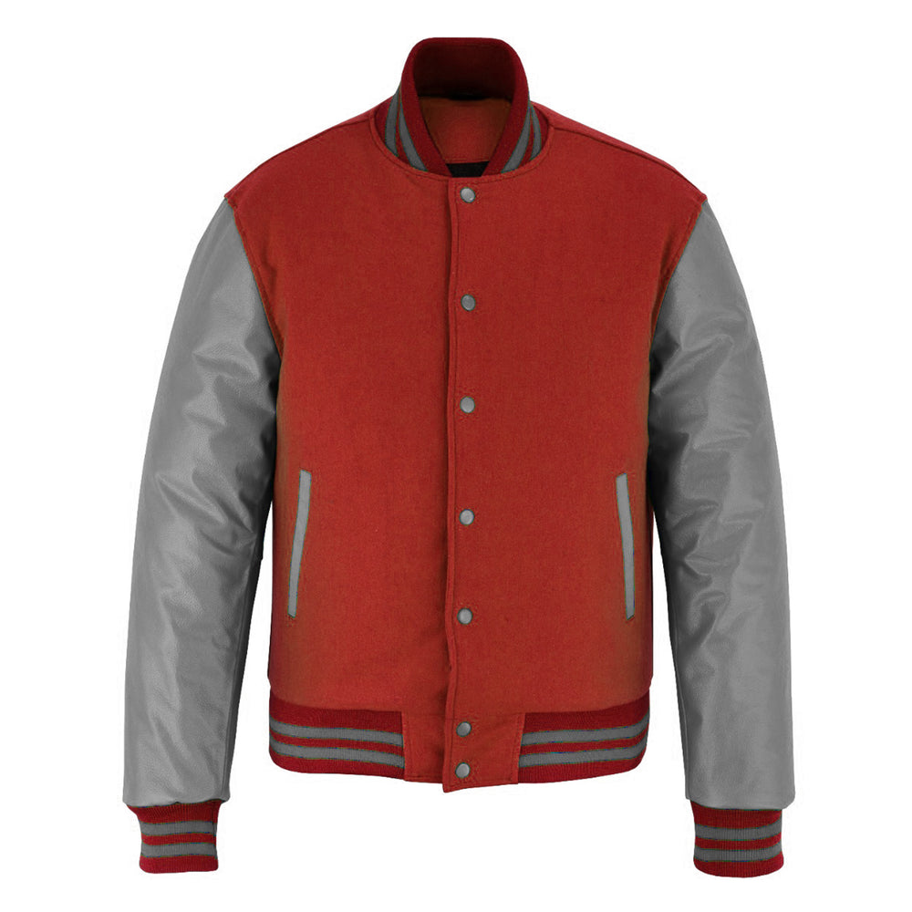 Classic Varsity Bomber jacket Red Wool With Grey Sleeves Jacket