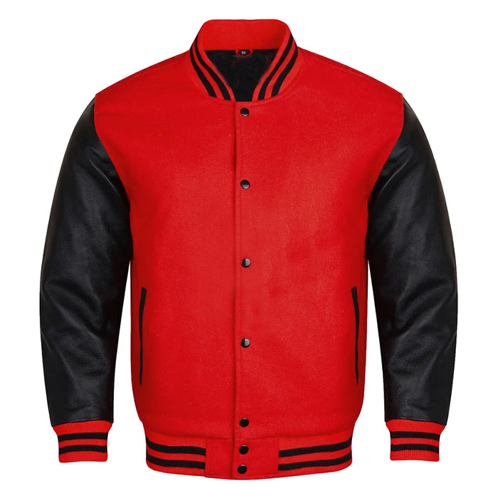 Classic Varsity Bomber jacket Red Wool With Black Sleeves Jacket