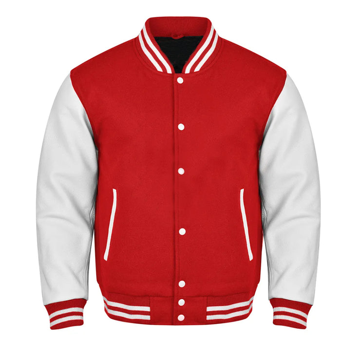 Classic Varsity Bomber jacket Red Wool With White Sleeves Jacket