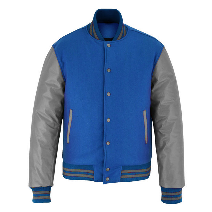 Classic Varsity Bomber jacket Royal Wool With Grey Sleeves Jacket