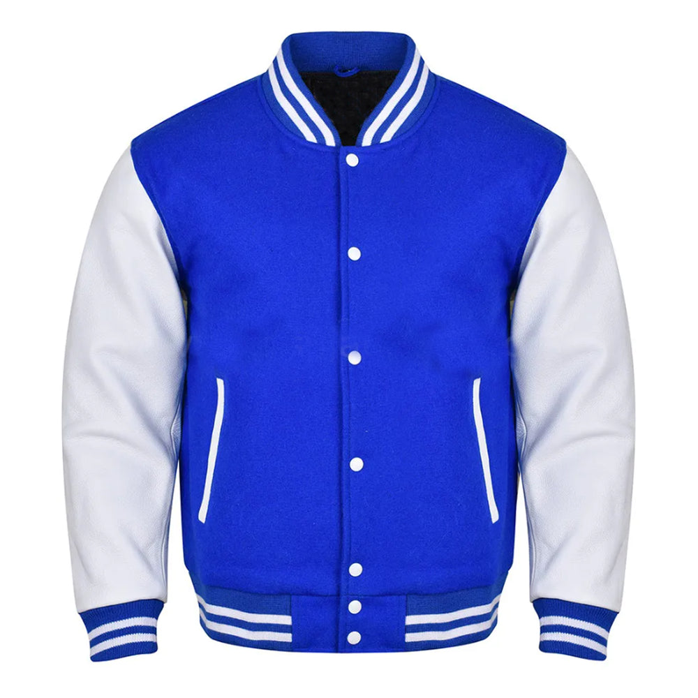 Classic Varsity Bomber jacket Royal Blue Wool With White Sleeves Jacket