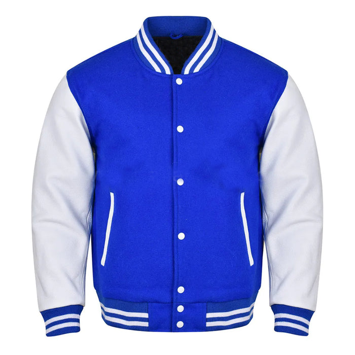 Classic Varsity Bomber jacket Royal Blue Wool With White Sleeves Jacket