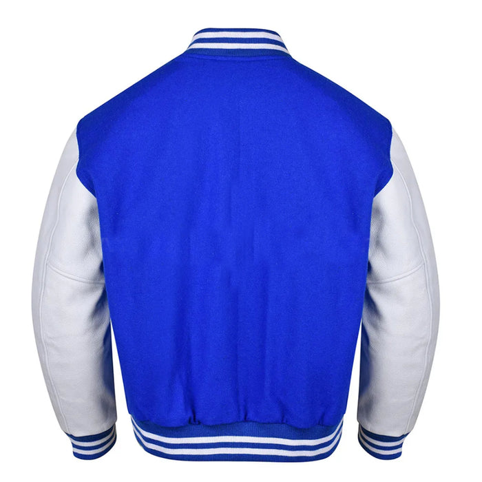 Classic Varsity Bomber jacket Royal Blue Wool With White Sleeves Jacket