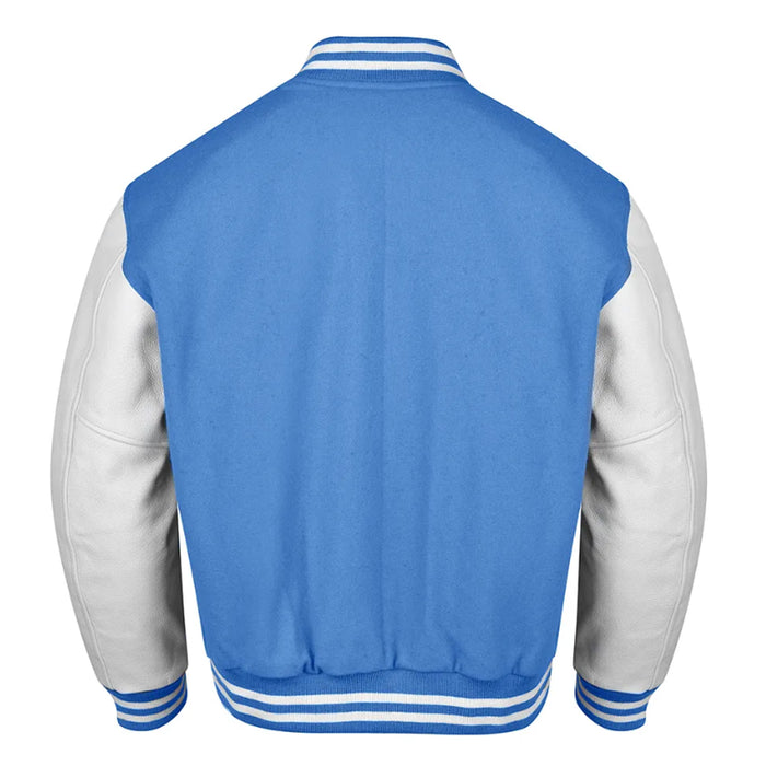 Classic Varsity Bomber jacket Sky Blue Wool With White Sleeves Jacket