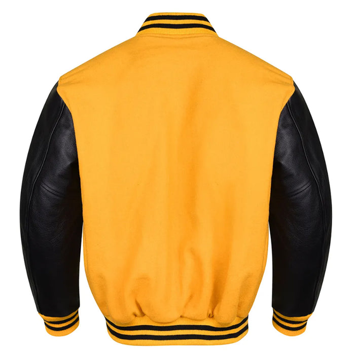 Classic Varsity Bomber jacket Yellow Wool With Black Sleeves Jacket