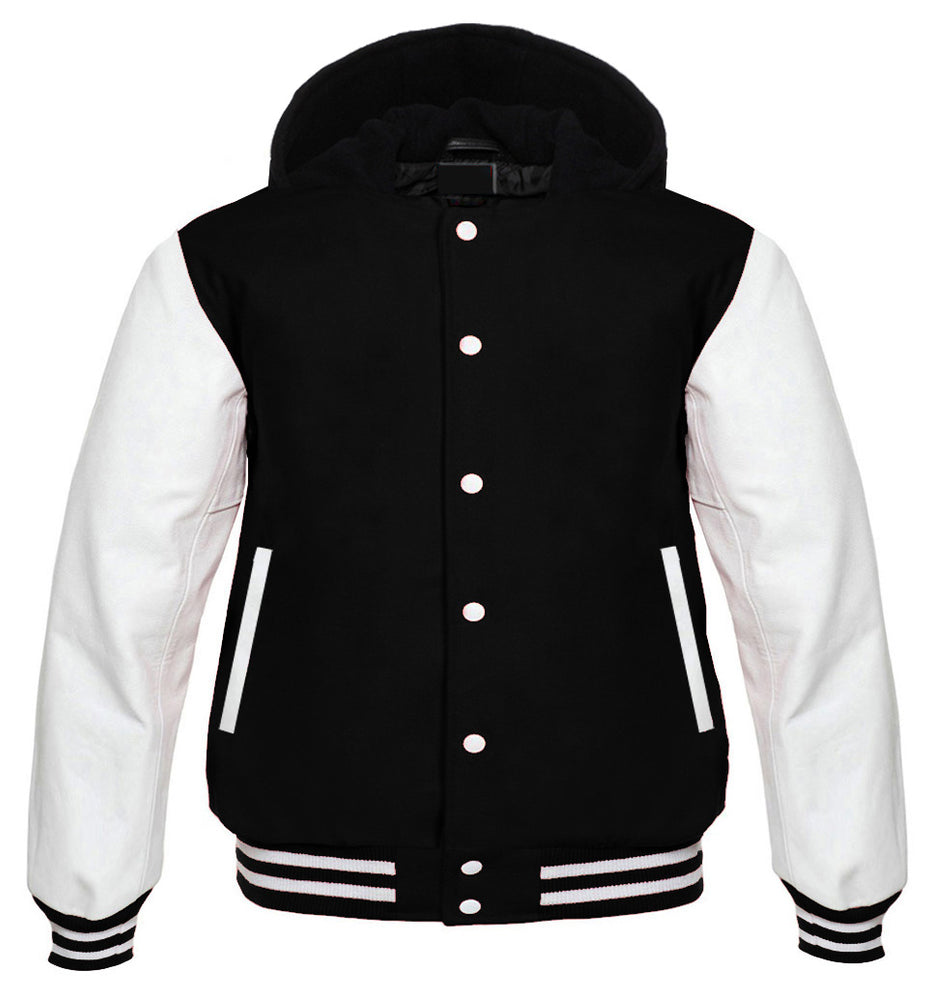 Hooded Varsity Jackets Black/White