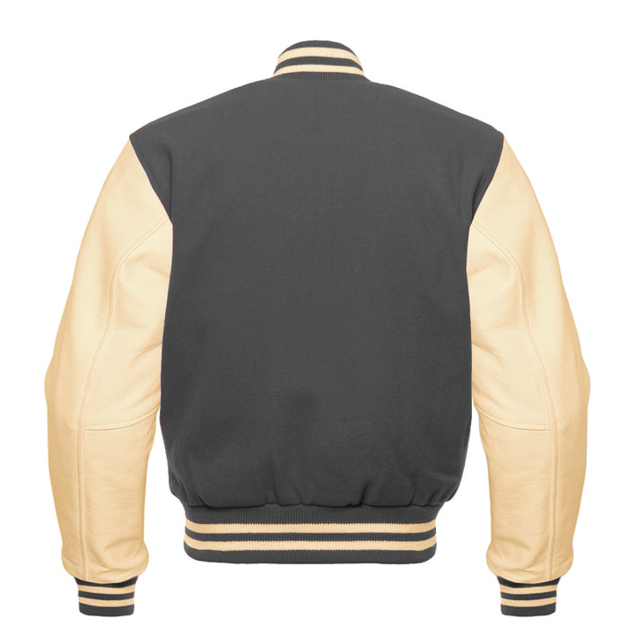 Classic Varsity Bomber jacket Dark Grey Wool With Cream Sleeves Jacket