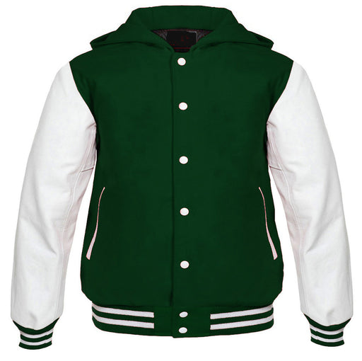 Hooded Varsity Jackets Forest Green/White