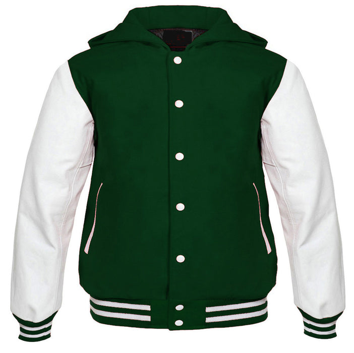 Hooded Varsity Jackets Forest Green/White