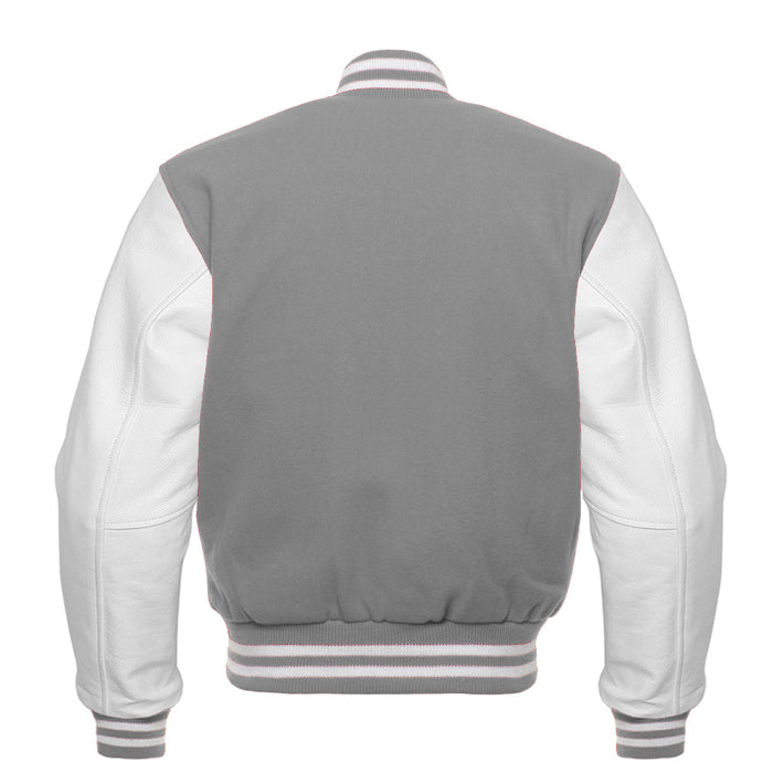 Classic Varsity Bomber jacket Grey Wool With White Sleeves Jacket