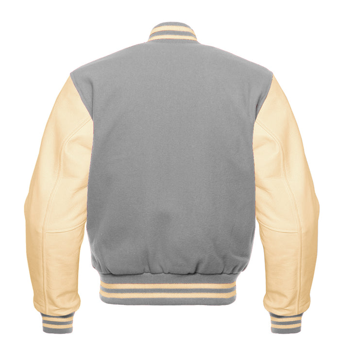 Classic Varsity Bomber jacket Light Grey Wool With Cream Sleeves Jacket