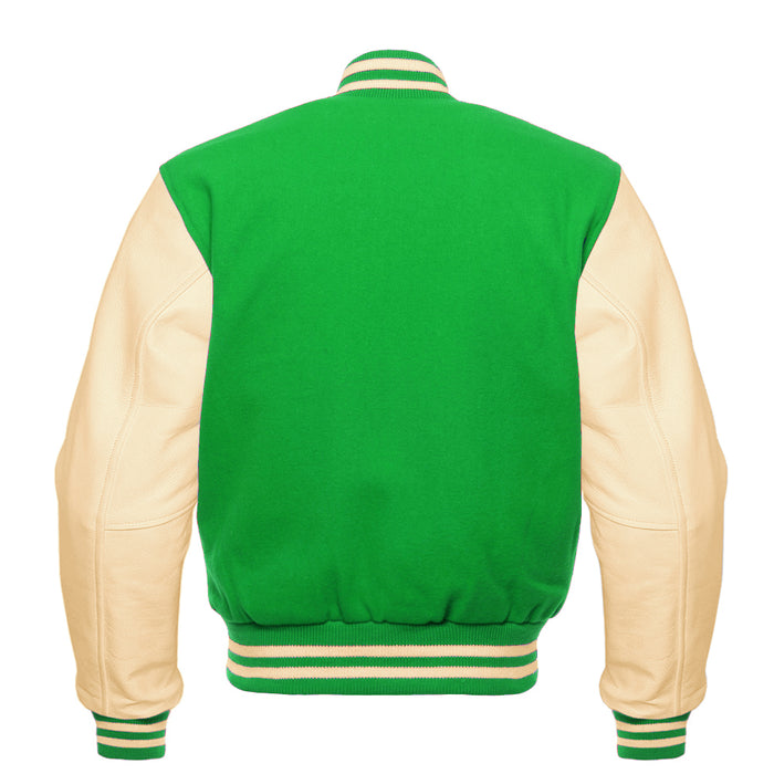 Classic Varsity Bomber jacket Kelly Green Wool With Cream Sleeves Jacket