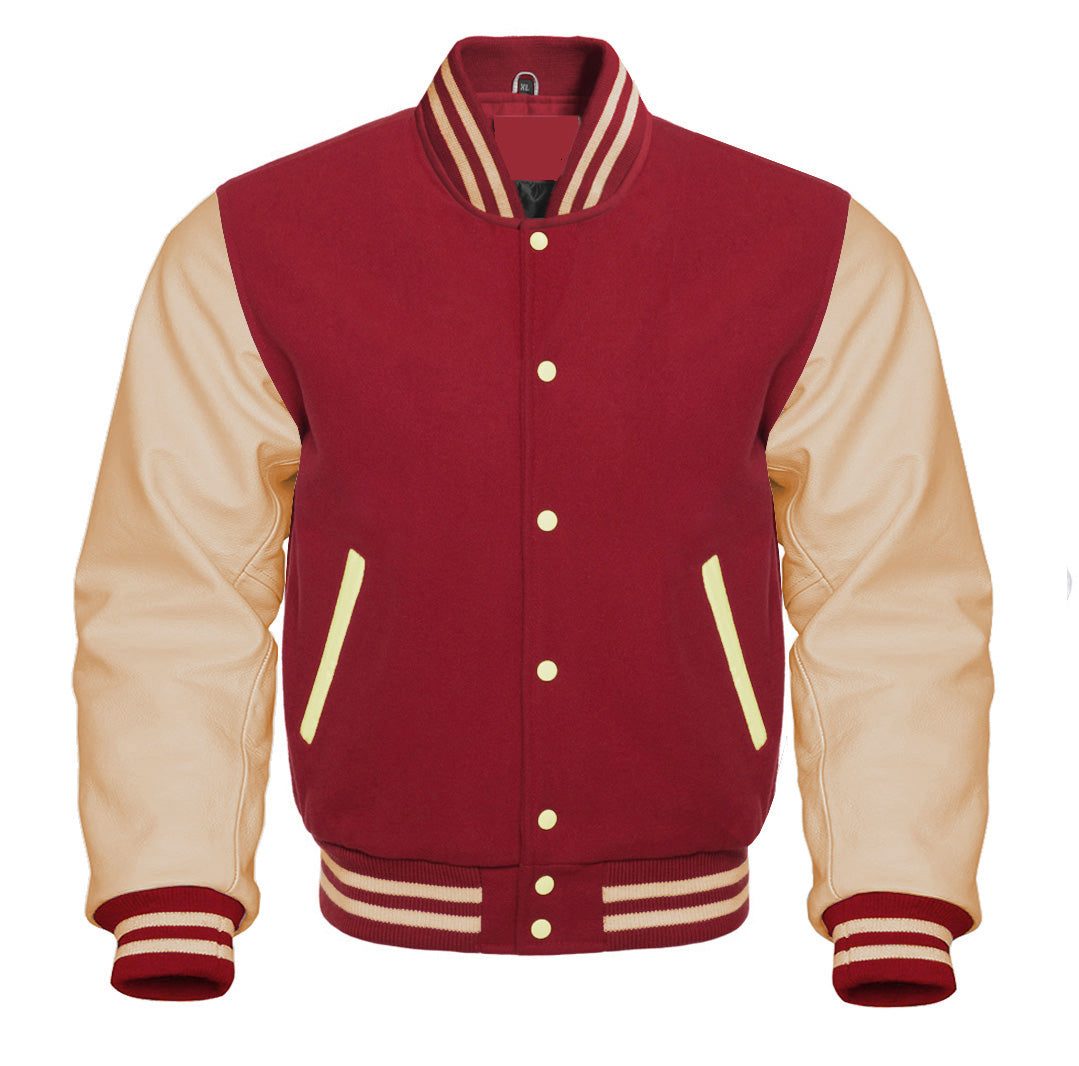 Classic Varsity Bomber jacket Maroon Wool With Cream Sleeves Jacket