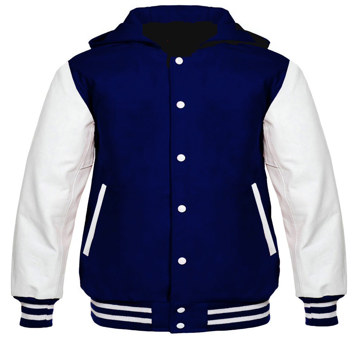 Hooded Varsity Jackets Navy Blue/White