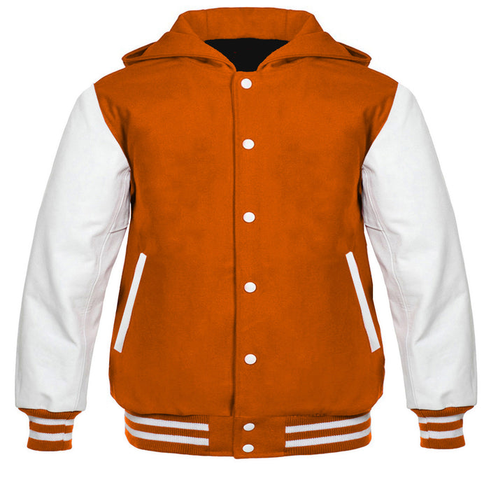 Hooded Varsity Jackets Orange/White