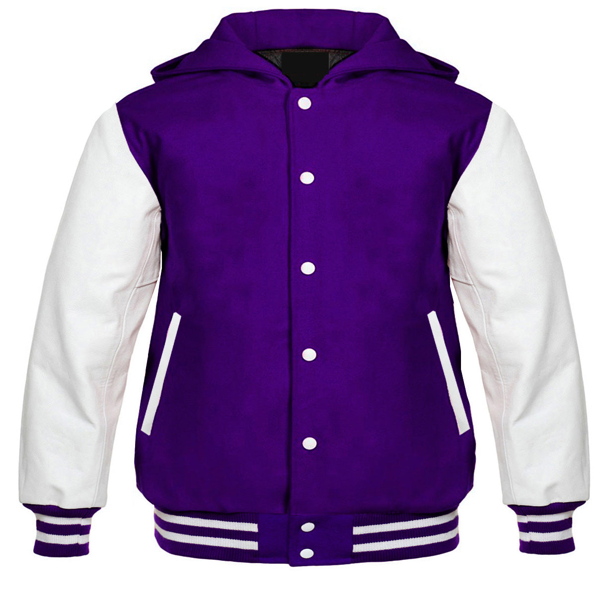 Hooded Varsity Jackets Purple/White