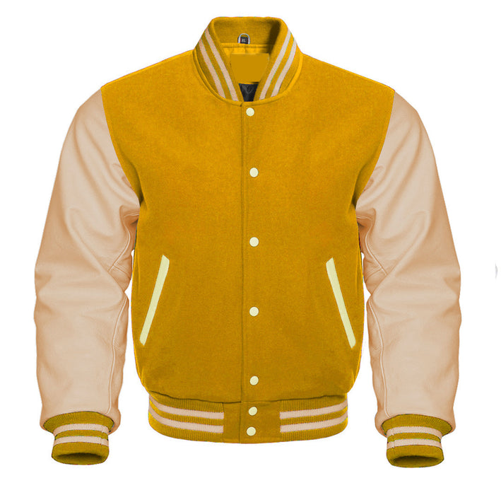 Classic Varsity Bomber jacket Yellow Wool With Cream Sleeves Jacket